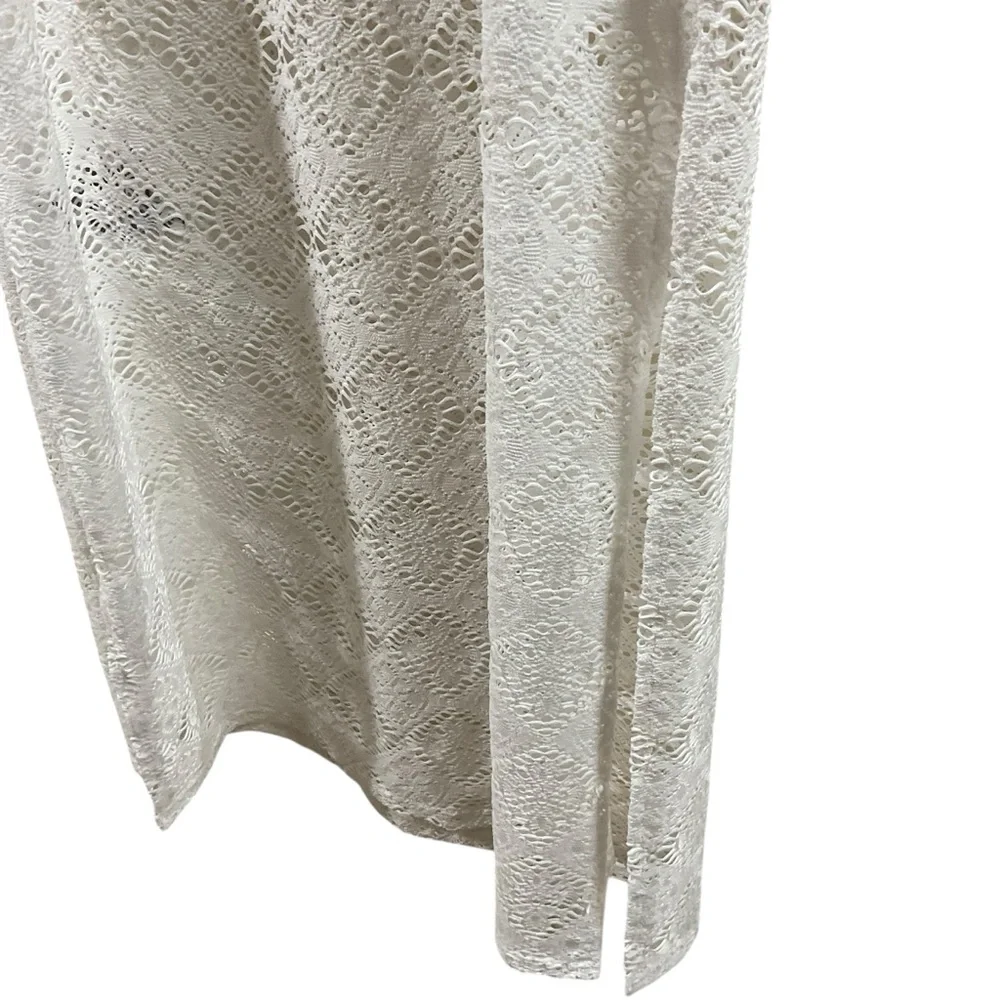 Solitaire swim White Lace Maxi Skirt Beach Cover Up Sheer Boho Resort size MED